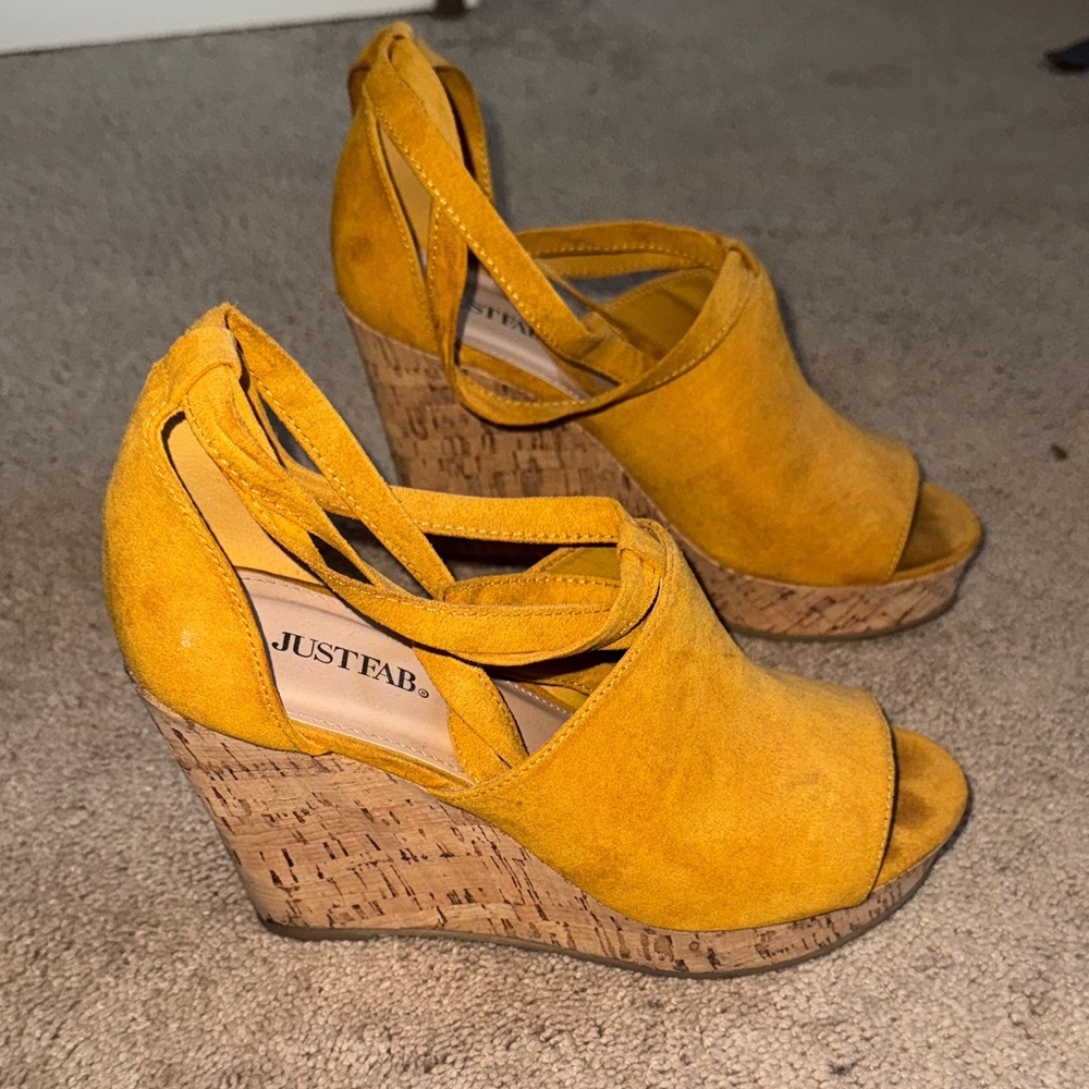 JustFab Mustard Yellow Wedge Sandals